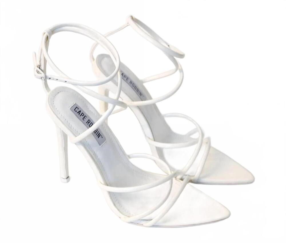 NEW CAPE ROBBIN women's ada strappy pointy toe heels in white